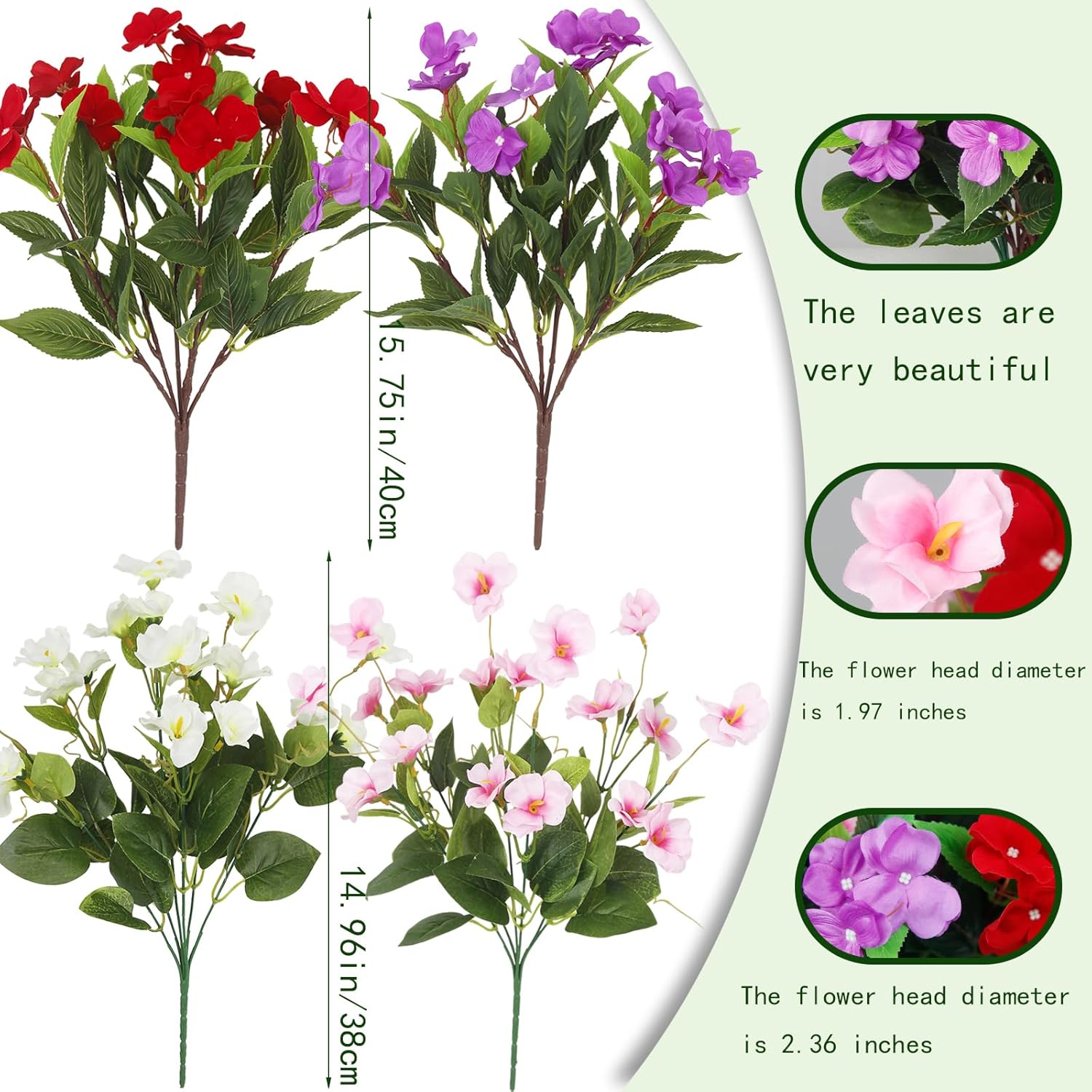 4 Pcs Artificial Flowers For Outdoors Uv Resistant Silk Impatiens And Artificial Hibiscus Flowers Fake Plant Greenery Faux Impatiens For Outdoor Planters Spring Summer Porch Patio Balcony