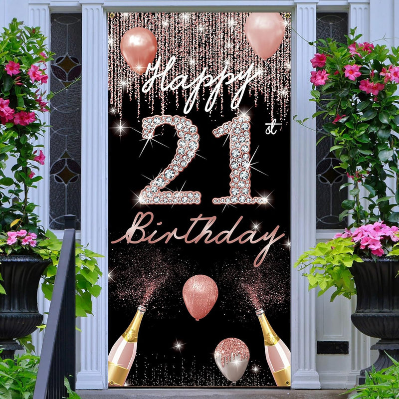 21St Birthday Decoration For Her, Happy 21St Birthday Door Backdrop Ba