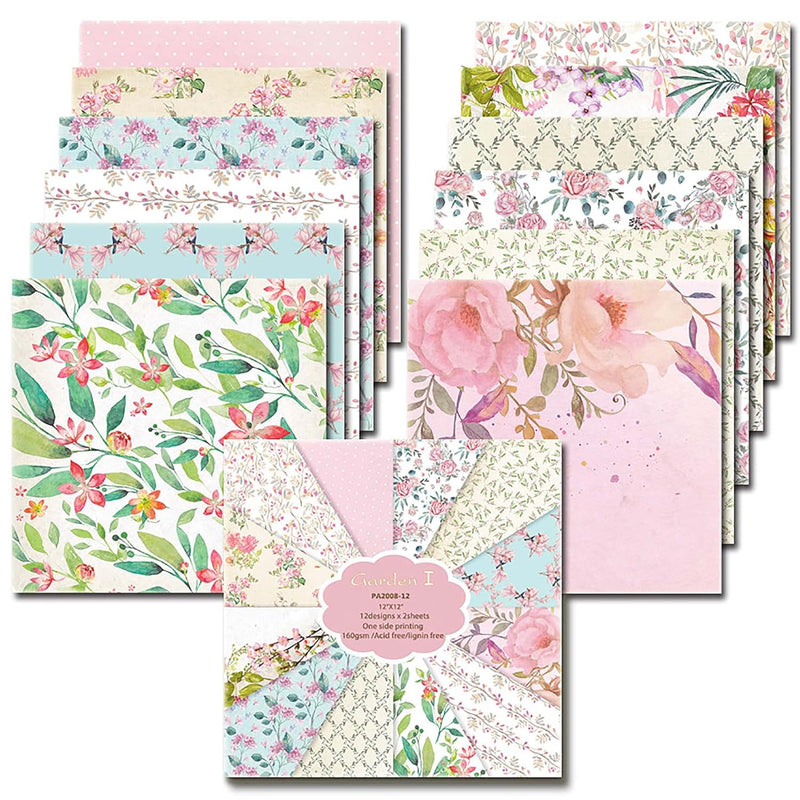 12 * 12 Inches Cardstock Paper Pad, Garden Pink Floral Design Cardmaki