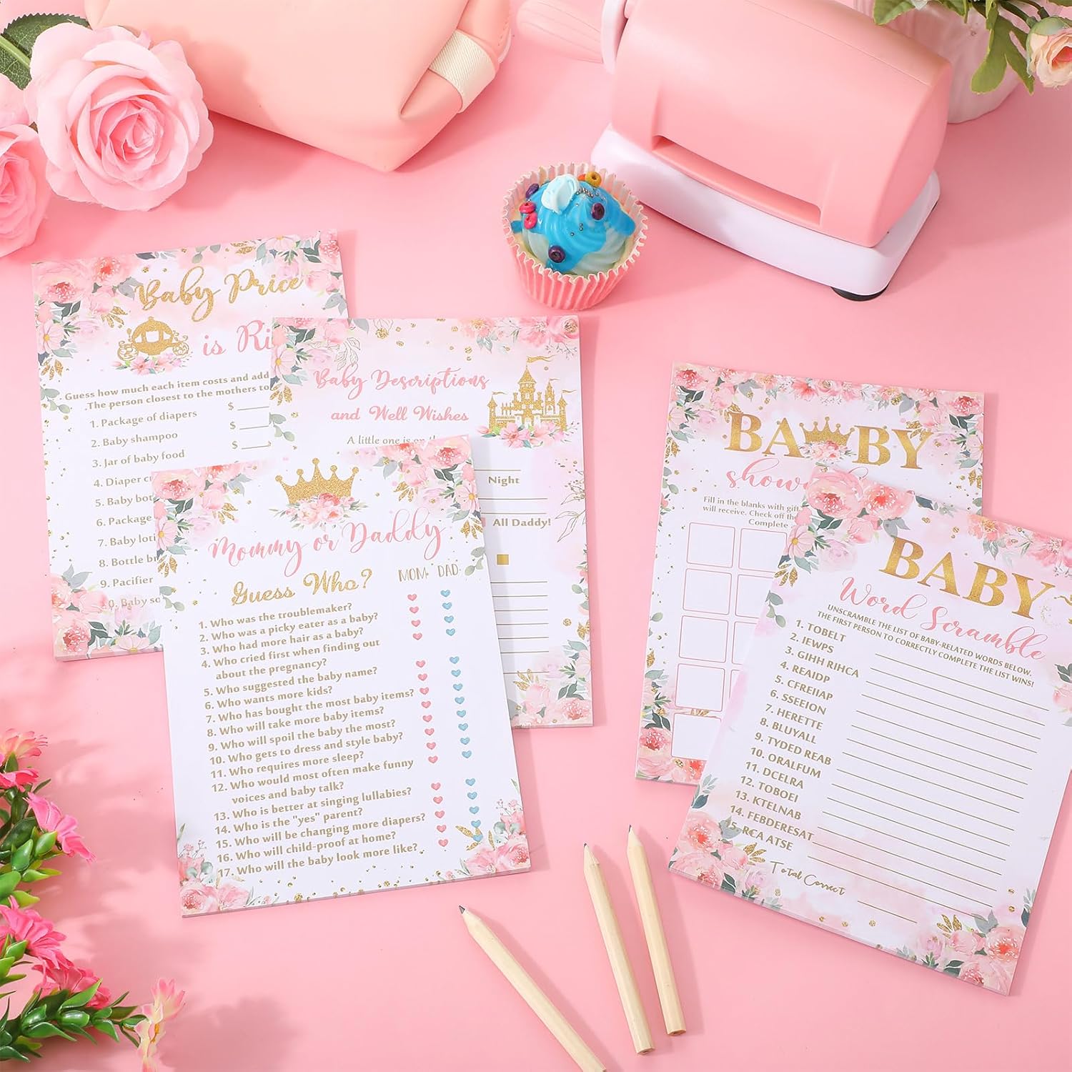 125 Pcs Princess Baby Shower Games For Girls 5 Styles Cards With 20 Pencils For Decorations Baby Shower Activities Include Number Game, Predict Who, Descriptions And Well Wishes, Price