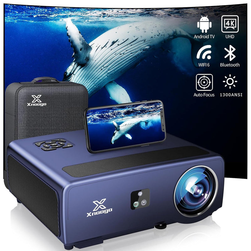 4K Projector, 1300 ANSI, Auto Focus, WiFi 6 Bluetooth, 6D Keystone, 50% Zoom