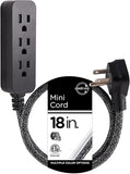 Mini Power Strip 3 Outlets 18 Inch Braided Extension Cord Compact Outlet Extender White