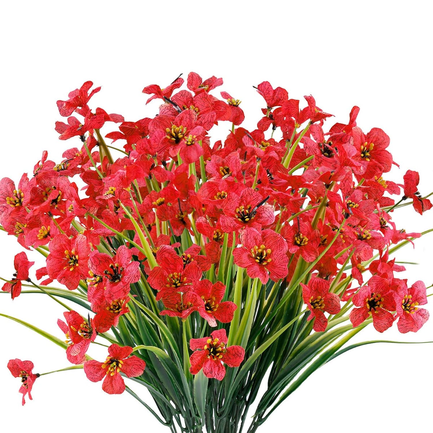 12 Bundles Artificial Flowers Outdoor Uv Resistant Fake Flowers No Fade Faux Plants Garden Porch Window Box Decorating (Deep Red)