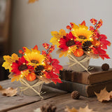 Thanksgiving Table Decor Centerpieces: 2 Pcs Fall Flowers Artificial For Decoration With Light Timer - Fake Autumn Sunflowers Silk Floral Arrangements For Home Tabletop