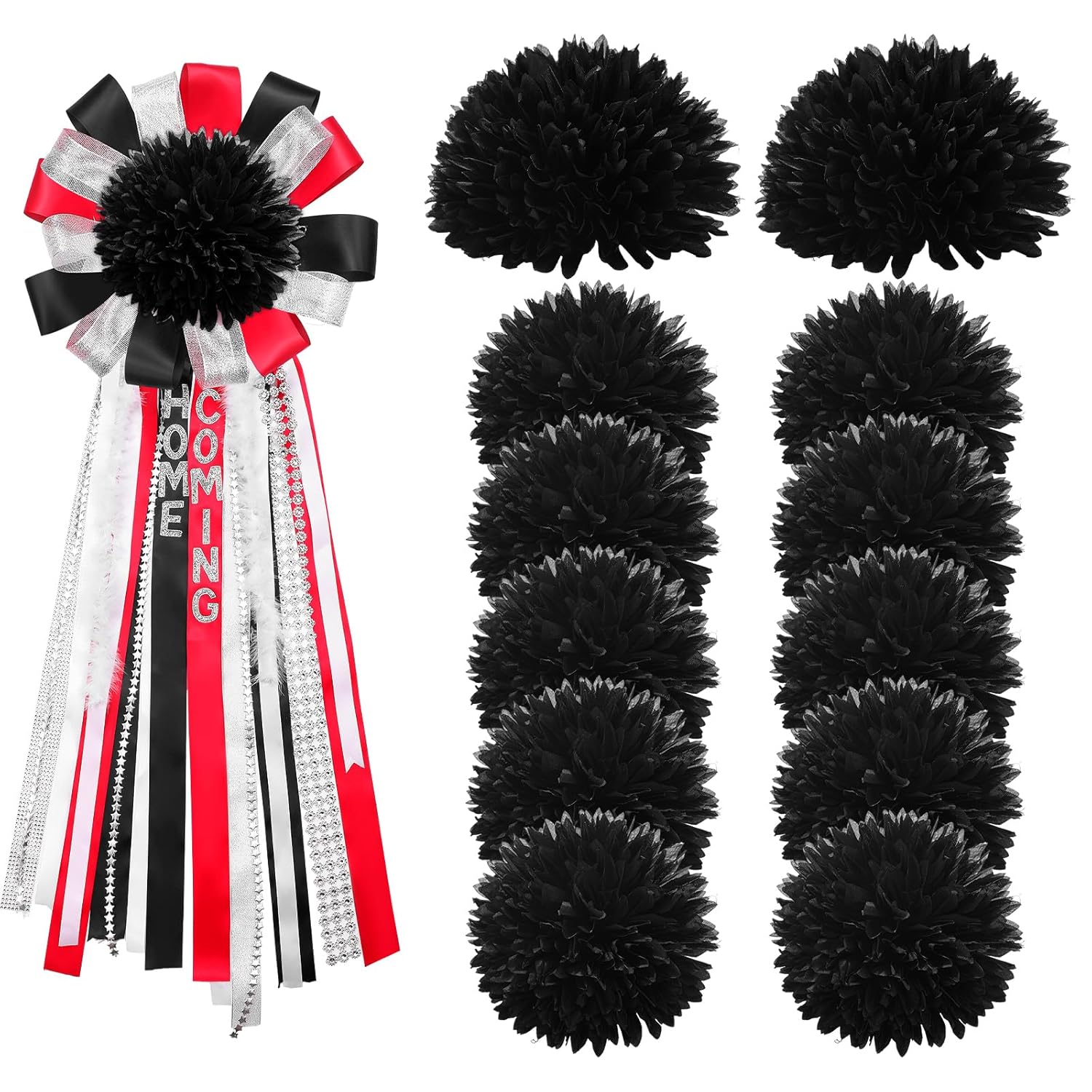 12 Pcs Homecoming Mum Flower - 6.5 Inches Artificial Silk Mums Accessories Kit Diy Crafts For Back To School Homecoming Week Party Decorations (Black)