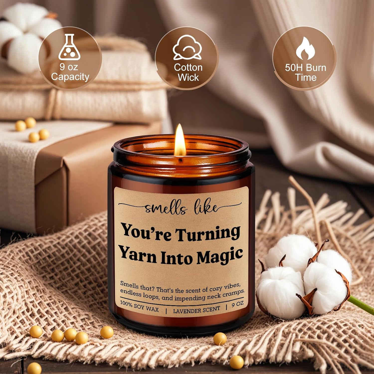 Scented Candle - Gifts For Crocheters, Knitters - Crochet Gifts, Cool Knitting Presents For Women, Friend, Mom, Men - Funny Valentine, Birthday Ideas For Crocheting Lovers, Yarn Lovers, Crafters