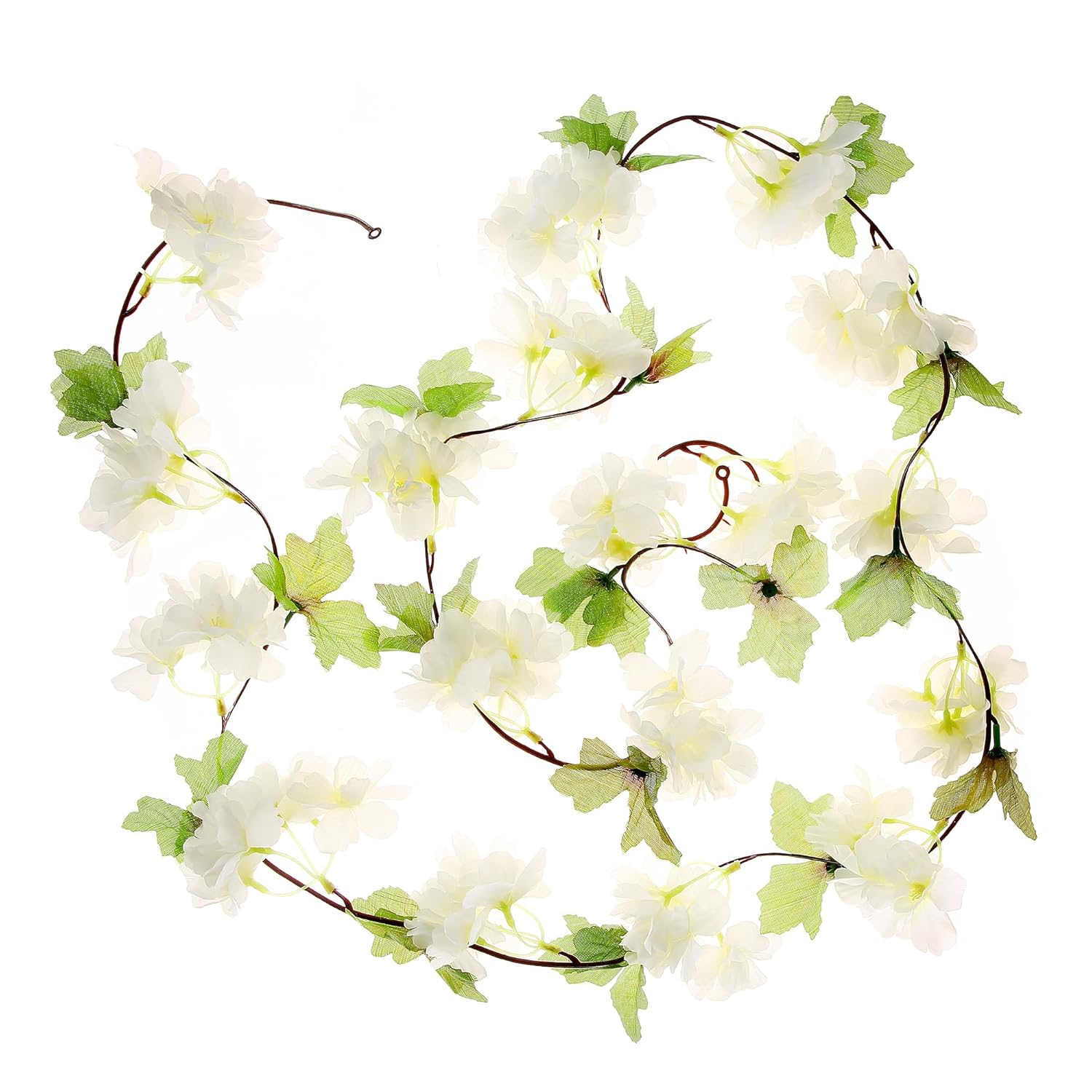 2Pcs Artificial Cherry Blossom Flower Garland Silk Fake Hanging Flower Vines For Home Wedding Decoration 7.2Ft, White