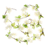 2Pcs Artificial Cherry Blossom Flower Garland Silk Fake Hanging Flower Vines For Home Wedding Decoration 7.2Ft, White
