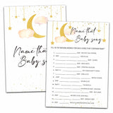 Baby Shower Party Games, Name That Baby Song Minimal Baby Shower Game, 25 Moon And Stars Gender Reveal Party Games Cards (5" X 7"), Over The Moon Baby Shower Supplies Decorations -03