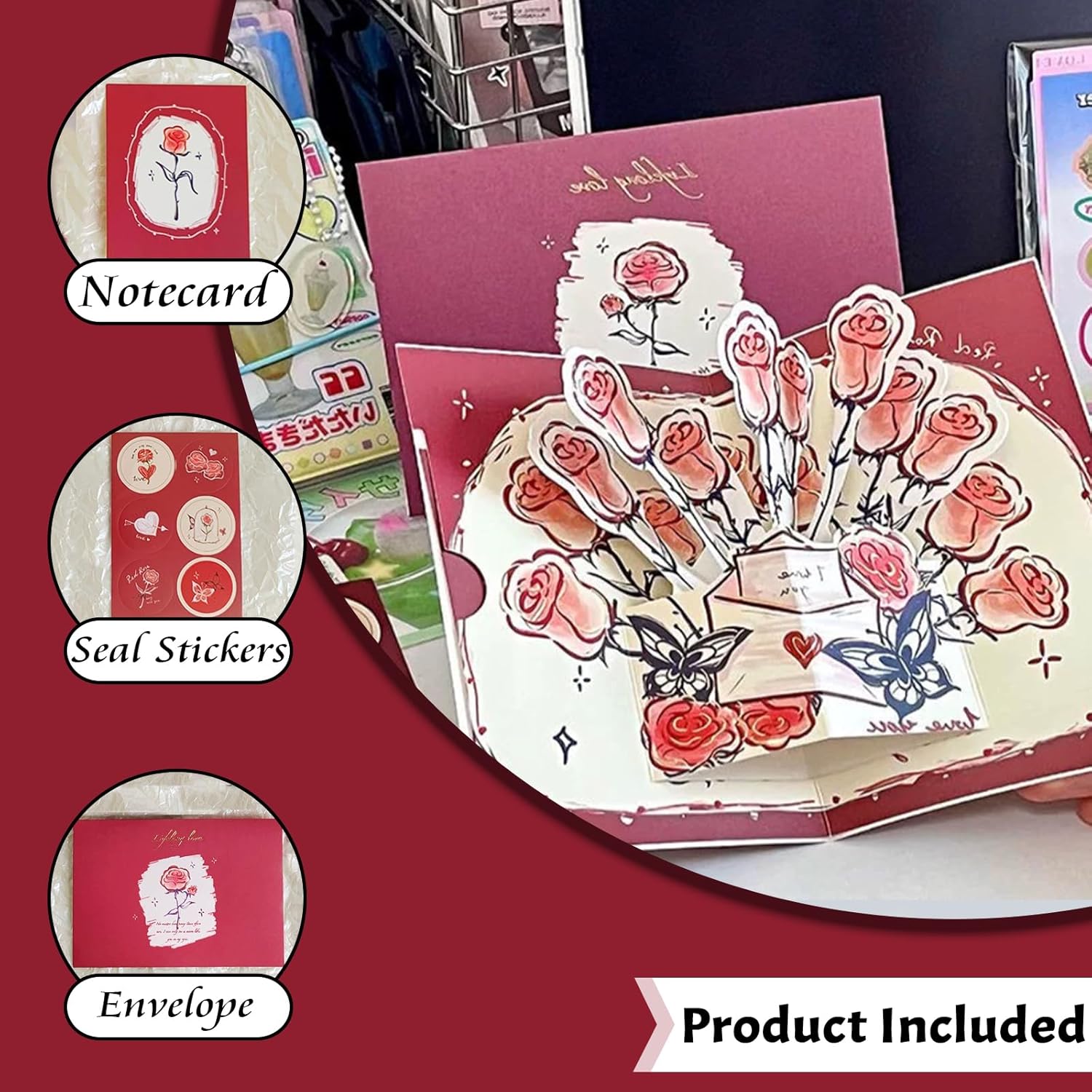 4 Packs Paper Flower Bouquet Pop Up Greeting Cards Paper Roses 3D Cards With Envelope Seal Stickers For Wedding Anniversary Birthday Valentine'S Day Gift For Women Wife Girlfriend (4 Colors)