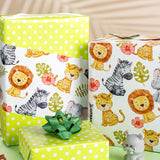 Avocado Green Baby Shower Wrapping Paper,Reversible Cute Personalized Safari Animal Polka Dot Newborn Gift Wrap For Baby Shower, Kids Girls Boys Birthday (17 In X 32.8 Ft)