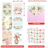 Happy Mothers Day Cards With Envelopes 12Pcs Gold Foil Mother'S Day Gift Cards Boho Floral Blank Inside
