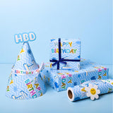 1St Birthday Wrapping Paper Roll - Blue Happy Birthday With Balloon Gift Wrap Sheets For Kids Boys Baby Shower Party Decoration Celebration Total 28.5Sq.Ft