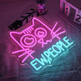 “Ew, People” Cat Neon Sign LED Wall Light Anti Social Introvert Decor for Bedroom Library Shop Mall