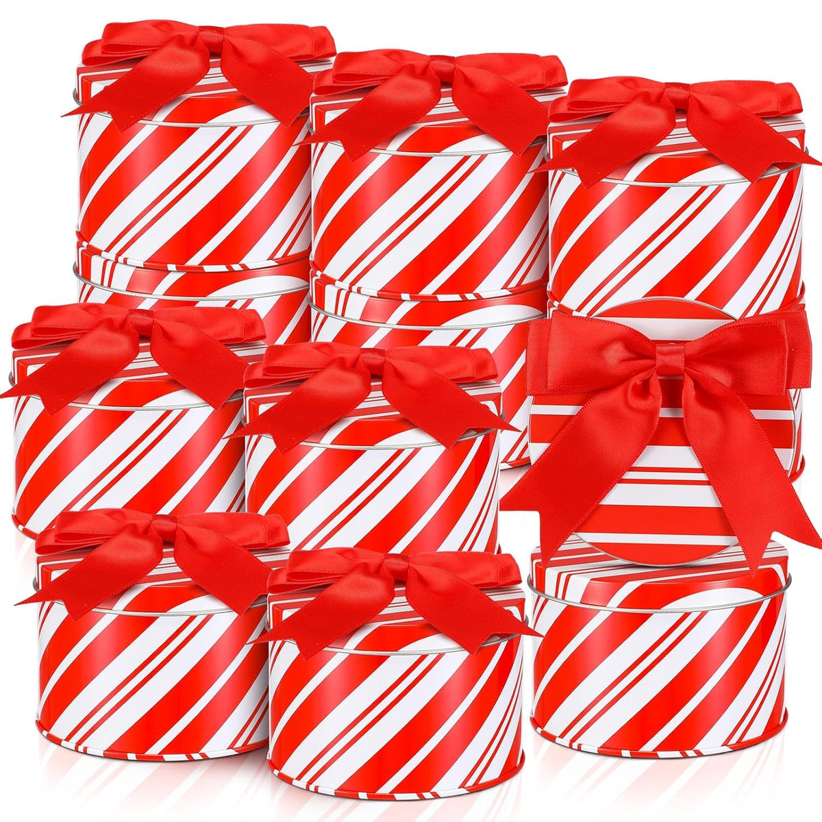 12 Sets Christmas Cookie Tins With Lids Red And White Candy Cane Design Christmas Cookie Tins Xmas Metal Round Box For Gift Giving Decorative Storage Containers Party Holiday Treats Cookie Jars