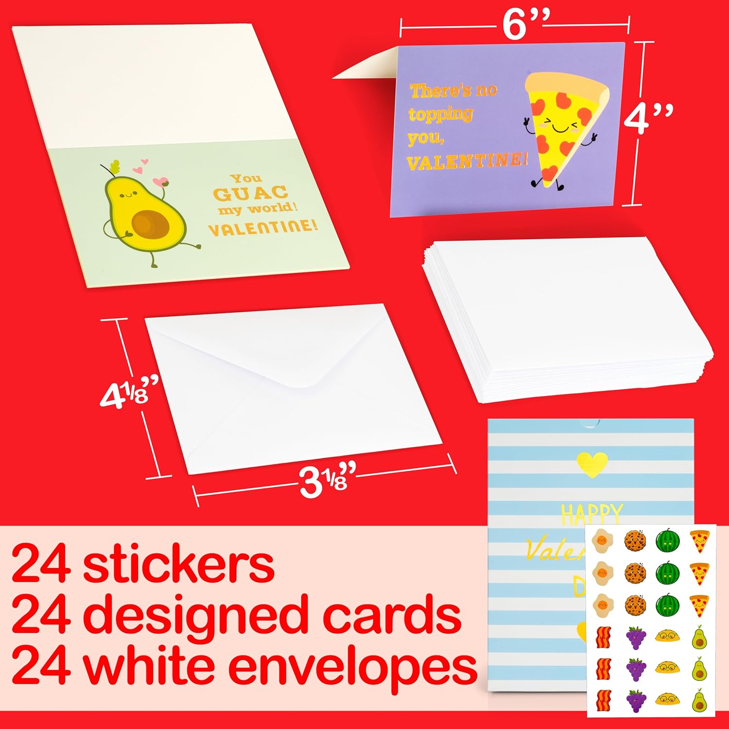 24 Gold Foil Valentine'S Cards For Kids - 4X6 Inches With 8 Unique Designs, Stickers, And Envelopes - Perfect For Classroom Exchanges, Parties, And V-Day Events - Ideal For Boys, Girls, Teachers,