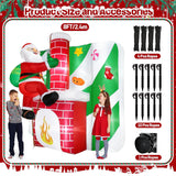 Christmas Santa Claus Inflatables Outdoor, 8Ft Inflatable Santa Claus Climbing The Chimney With Gift Bag, Xmas Blow Up Y