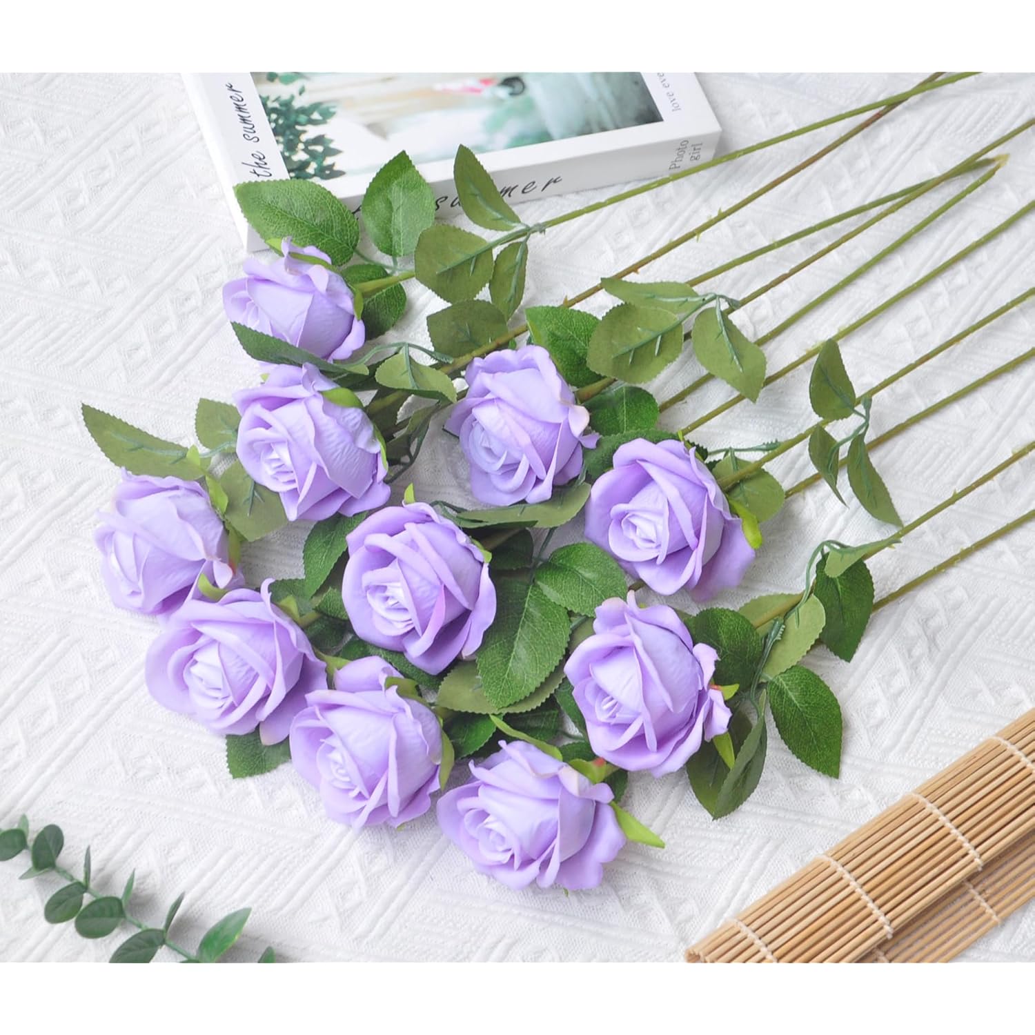 10Pack Realistic Fake Roses Artificial Flowers With Stem For Decoration Floral Arrangement Centerpieces Wedding Bouquets (Lavender)