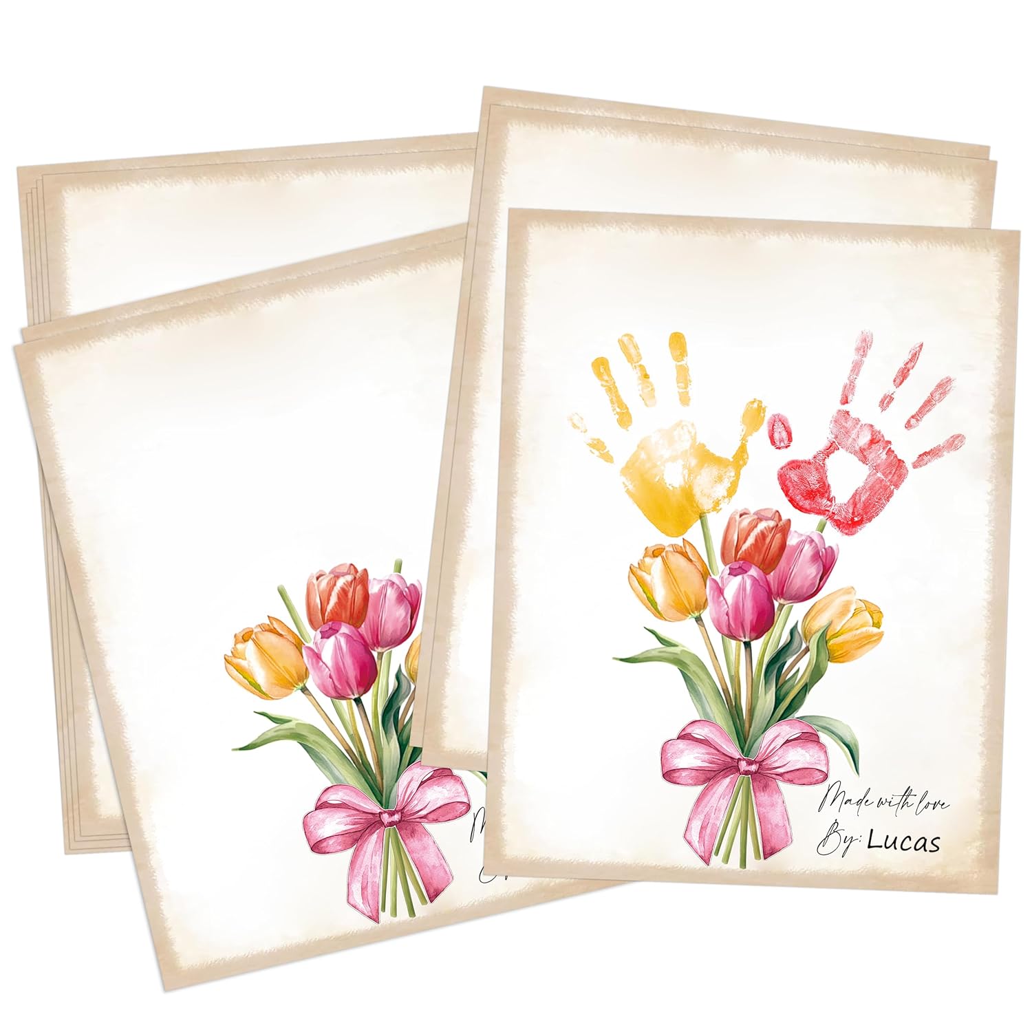 10 Pack Tulips Flower Bouquet Handprint Art, Diy Handprint Keepsake, Mothers Day Greeting Cards Bulk, Mothers Day Crafts For Family, Gifts For Mom & Grandma Birthday