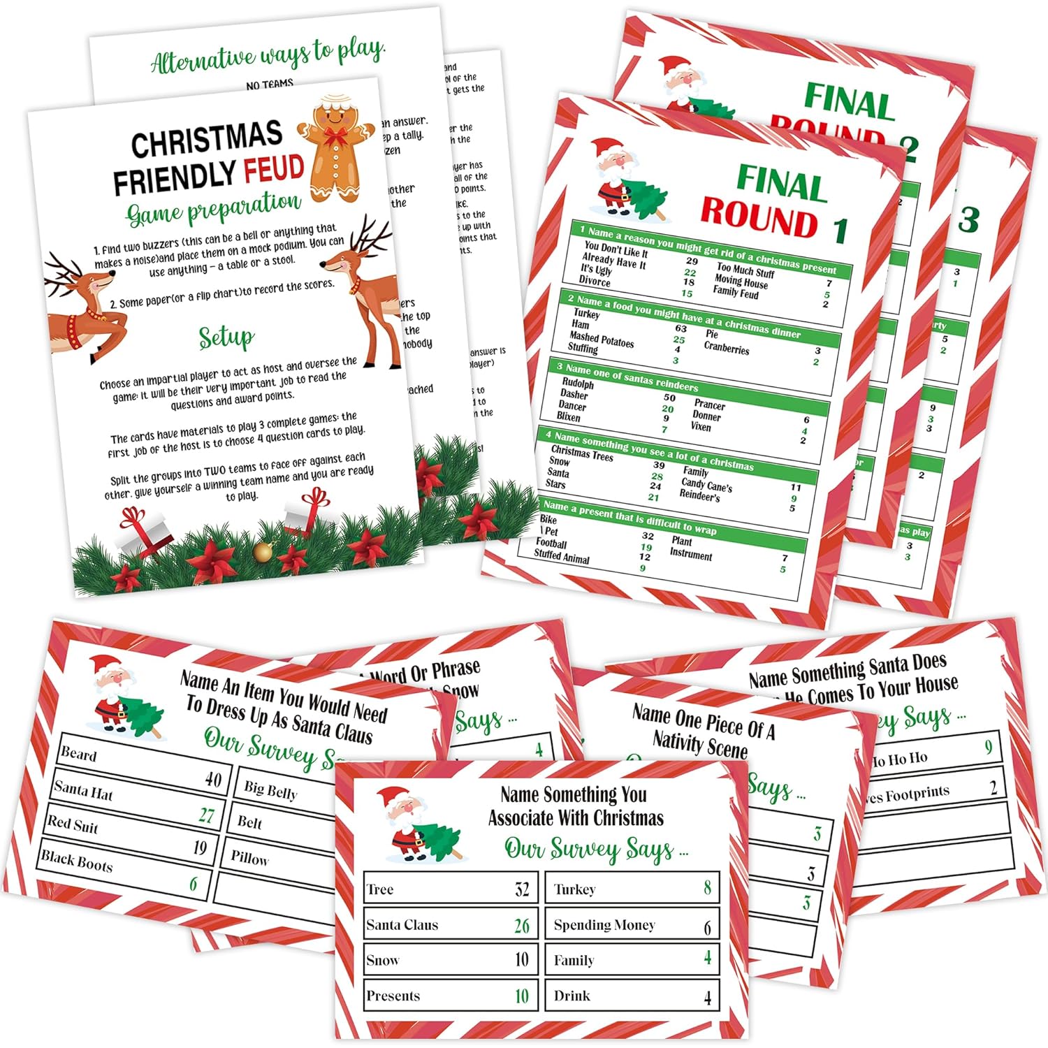 Christmas Friendly Feud Game, Friendly Feud Quiz, Baby Shower Game Cards For Adults, Family Activity, Feud Trivia Quiz, Games For Winter Party Supplies-Lp7