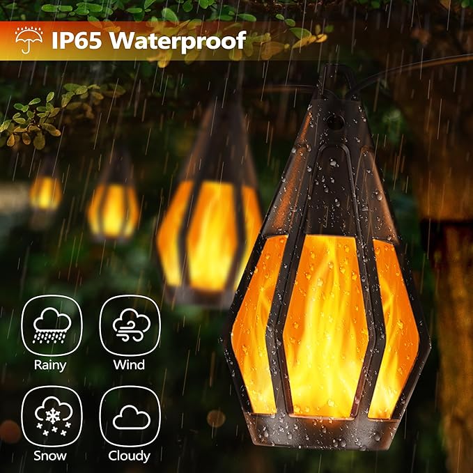 21FT Solar String Lights with 10 Flickering Flame Bulbs Waterproof Patio Garden Lights