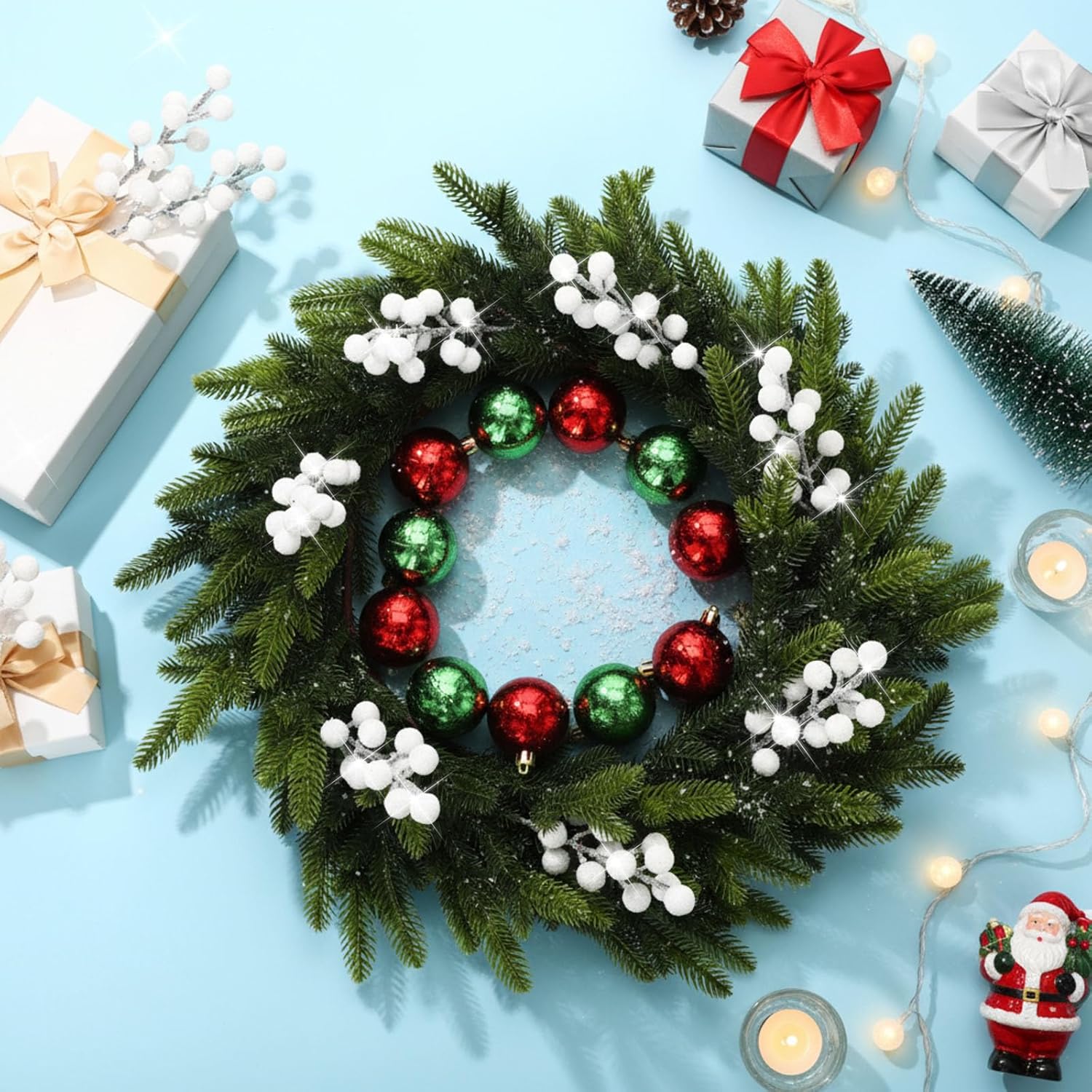 30 Pieces Artificial Christmas Berry Picks With Snowflake Glitter Holly Berry Stems For Christmas Tree Ornaments Vases Diy Crafts Wedding Party Holiday Decor(Glitter White)