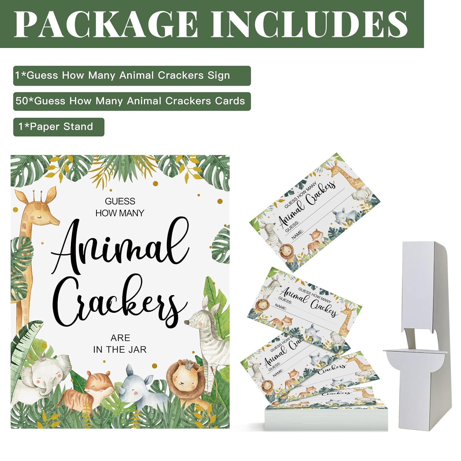 50 Safari Baby Shower Games, Safari Guess How Many Animal Crackers Game Cards With Sign, Jungle Themed Shower Games, Candy Guessing Game Tickets Baby Sprinkle Decorations(2X3.5 Inches)