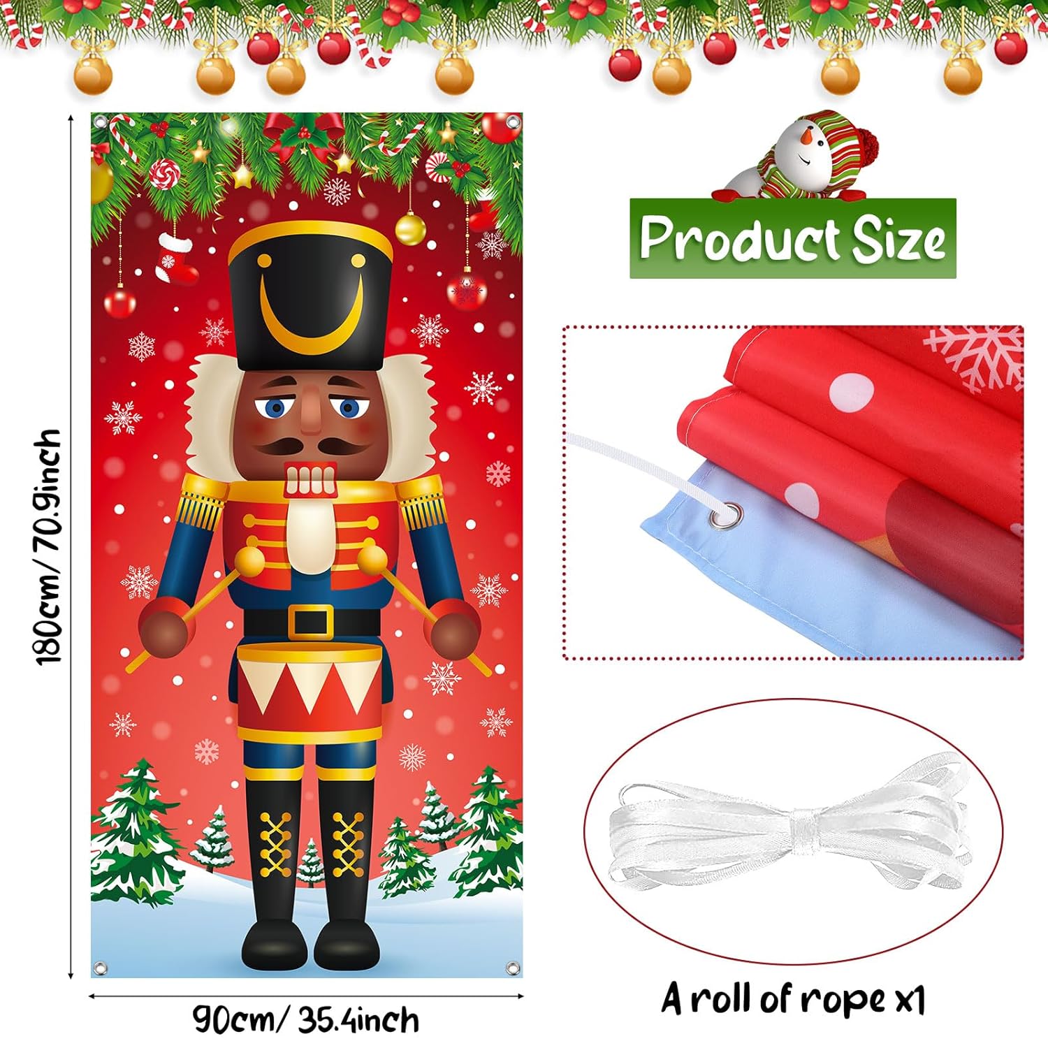 Christmas Nutcracker Door Cover - Merry Holiday Hanging Decor For Indoor Outdoor Front Door - Xmas Wrap Supplies 71 X 35 Inch (Black)