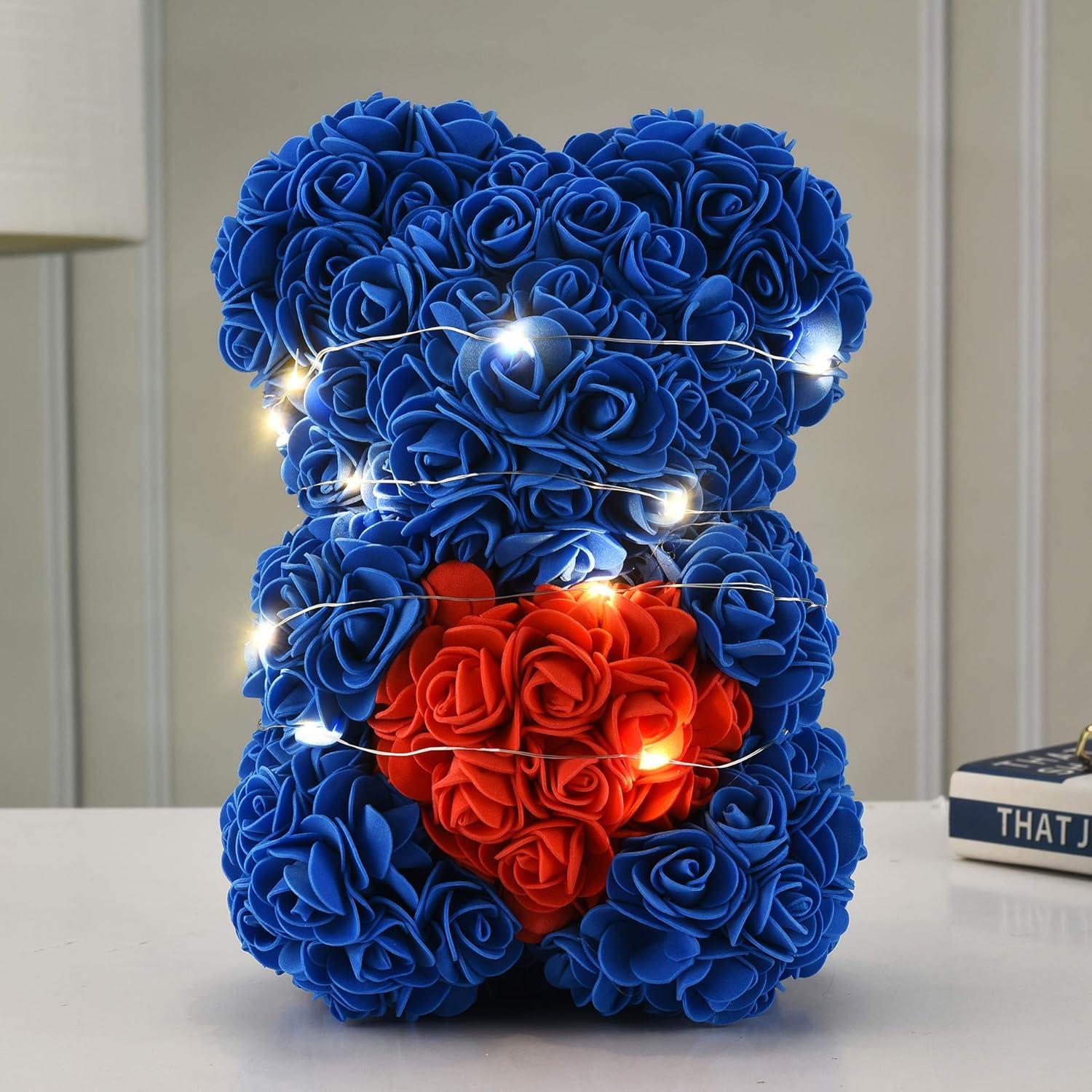 Rose Flower Bear-Hand Made Rose Teddy Bear,Best Artificial Decoration Gifts For Mom, Girls,Unique Birthday Gifts,The Perfect Party Clear Box (White)