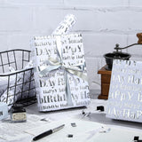 3D Kraft Birthday Wrapping Paper Roll - Mini Roll - 17 Inch X 16.5 Feet - Silver And White Happy Birthday Lettering Design With Embossed Perfect For Holiday, Party Celebration