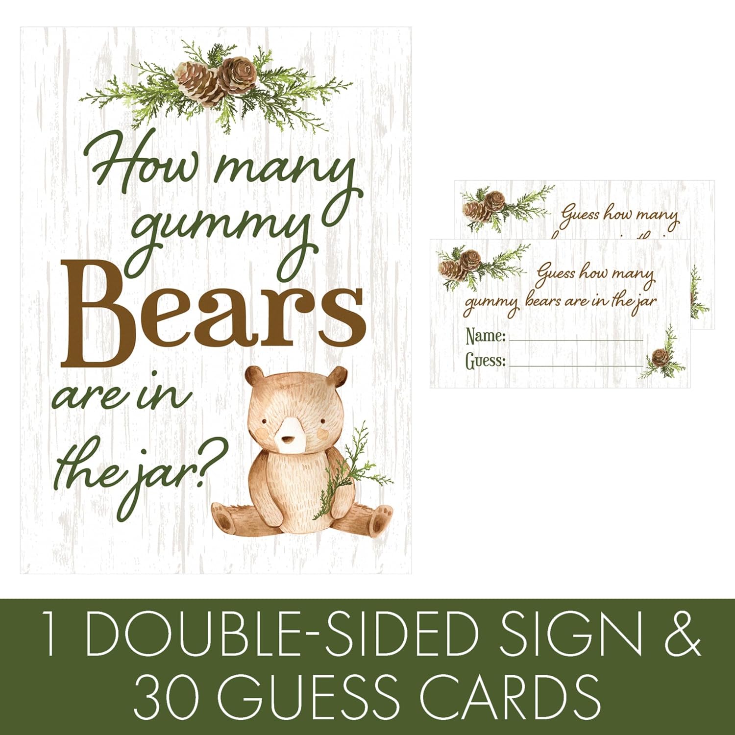 Guess How Many Gummy Bears Woodland Baby Shower Game (Sign With Cards)