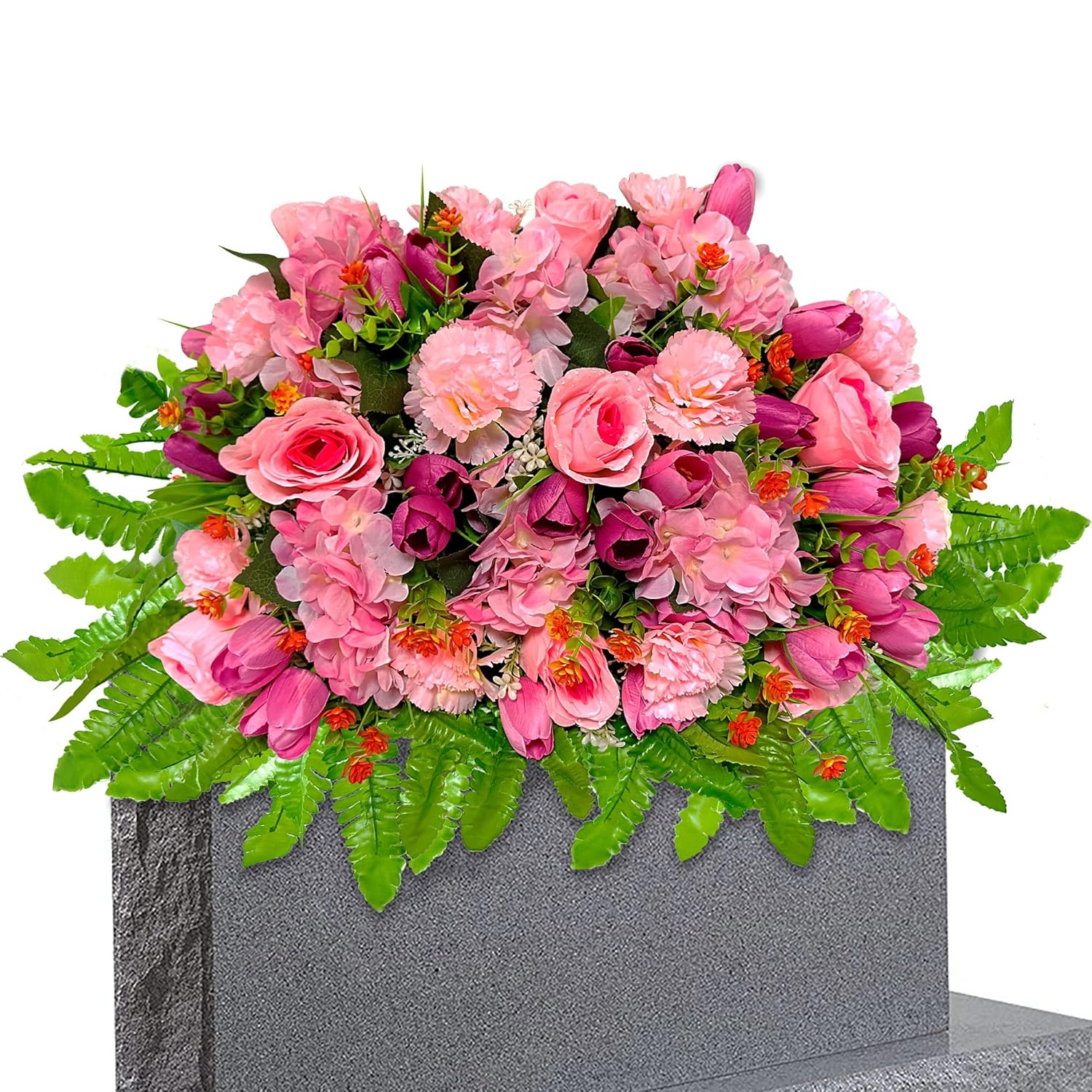 Sympathy Flower For Headstone - Artificial Tulips Roses Grave Flowers For Cemetery Easy Fit Outdoor Decoration