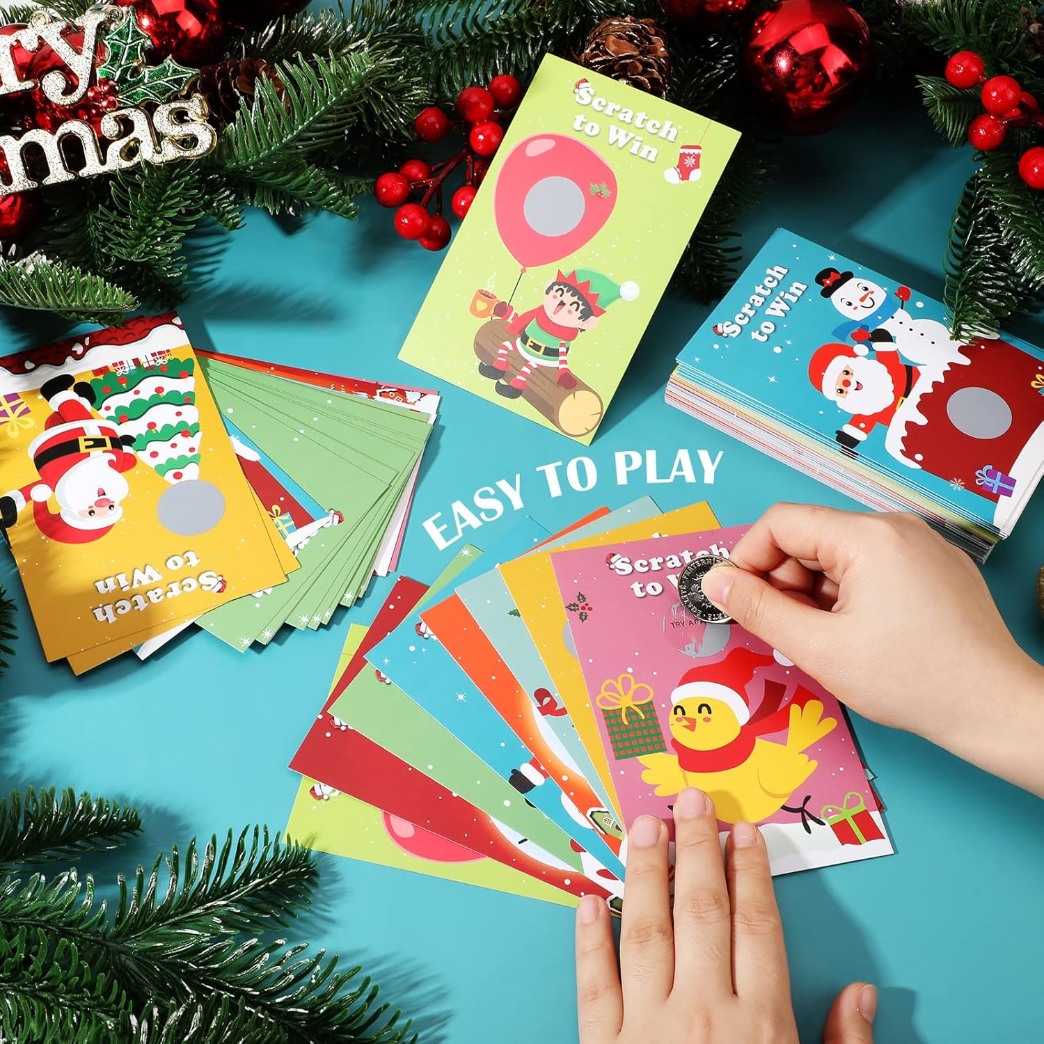 96 Pcs Christmas Scratch Off Cards Christmas Party Scratch Games Raffle Tickets With Patterns Of Snowman Elk Santa Claus For Adults Groups Activity Xmas Party Supplies (Cute Style)