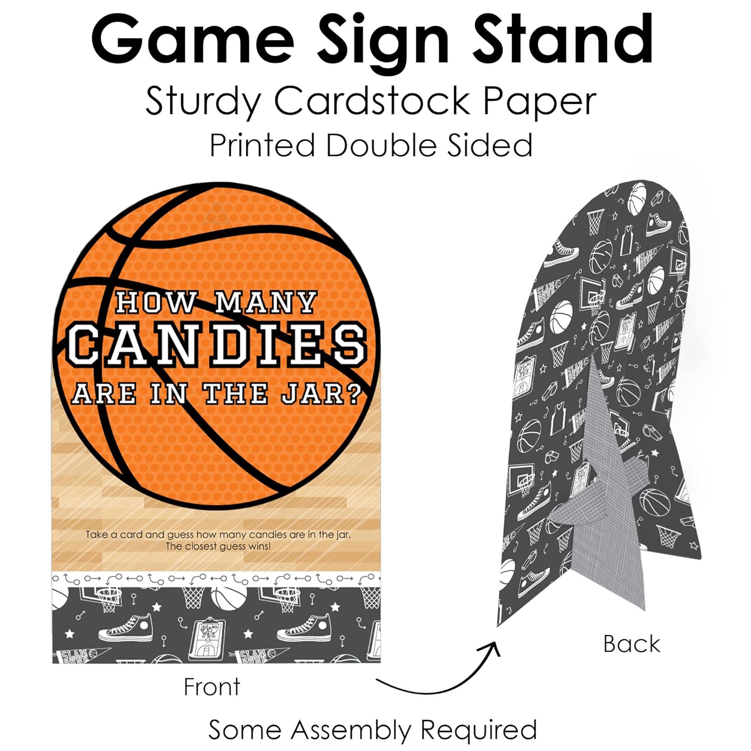 Big Dot of Happiness Nothin’ but Net - Basketball - How Many Candies Baby Shower or Birthday Party Game - 1 Stand and 40 Cards - Candy Guessing Game