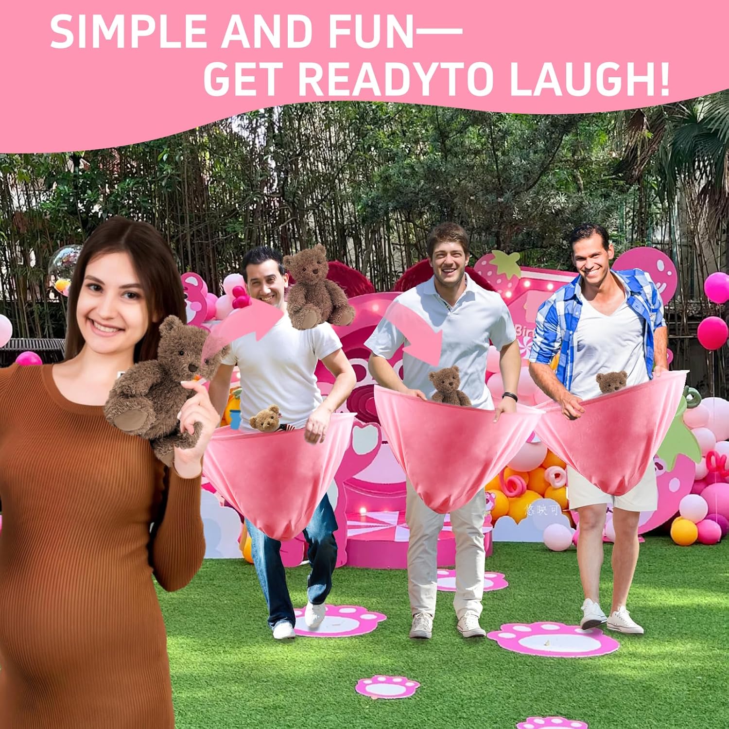 3 Pcs Baby Shower Games Bridal Shower Games Funny Activities- Funniest Game Ever For Baby Showers, Gender Reveals, Boy Or Girl Parties – Oversized Diaper Toss Game (Pink) – No Balls Included
