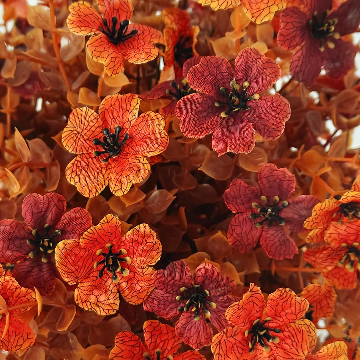 Outdoor Artificial Fall Flowers, Uv Resistant Faux Shrub Decorations, Fall Orange And Red Flowers For Front Porch, Patio, Garden, Thanksgiving Decoration (Pack Of 2)