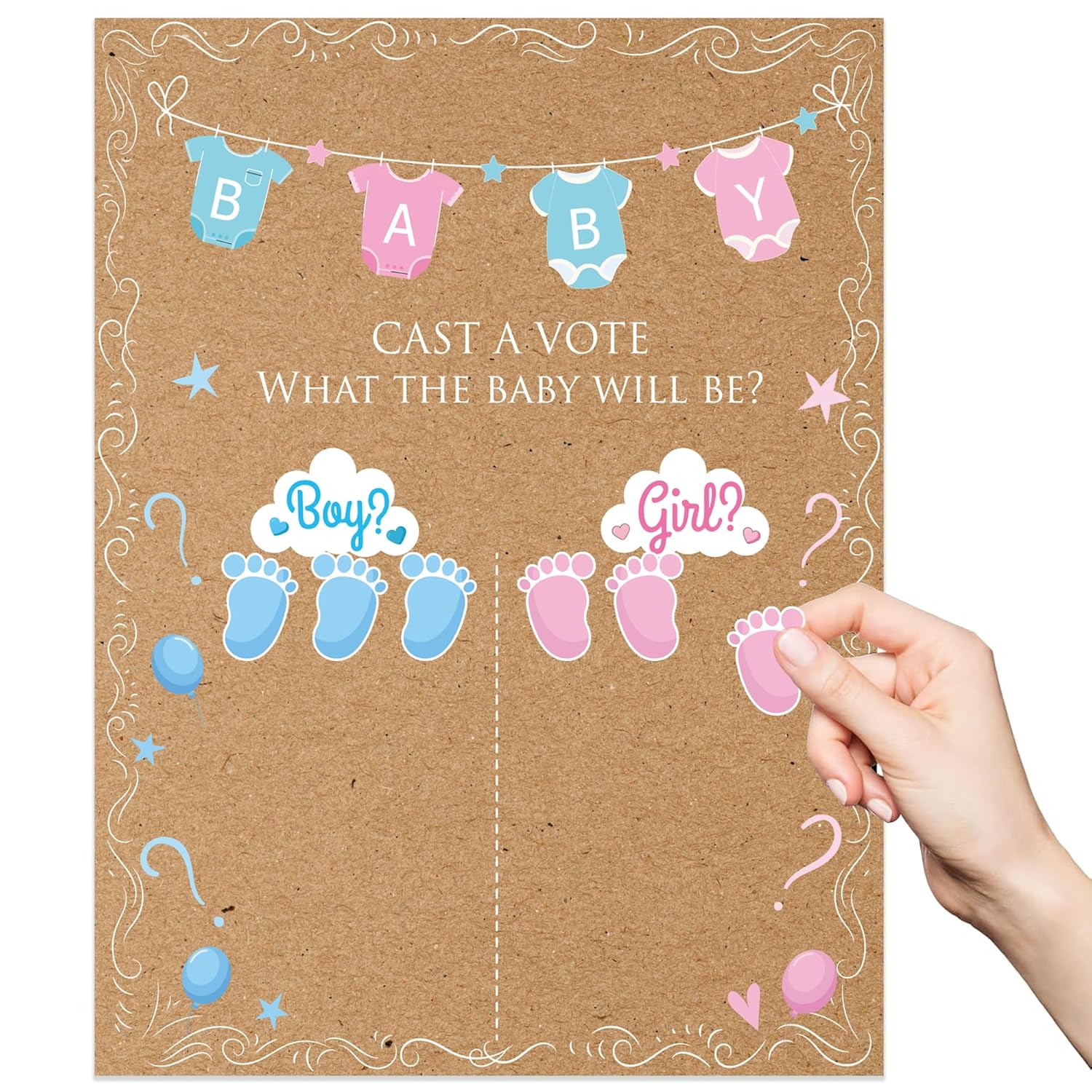 Gender Reveal Games Kit, Gender Reveal Voting Poster Board With 54 Voting Stickers For Gender Reveal Party Game Decorations(Brown)