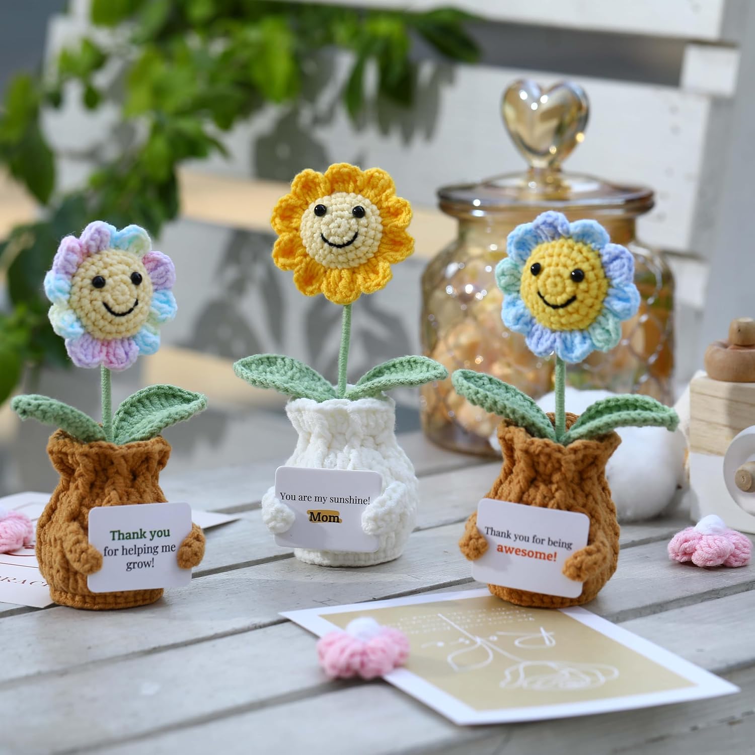 Thank You Gifts For Women – Thank You For Helping Me Grow! Crochet Sunflower Pot Handmade Knitted Appreciation Gifts For Teachers, Mentors, Coworkers, Friends, Graduation Potted Plant