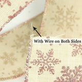 Snowflake Christmas Ribbon Wired Rose Gold Snowflake Burlap Ribbon For Tree, Bows Making, Wreaths, Gift Wrapping, Home Decor, Garland, Crafts-2.5 Inch X 10 Yards