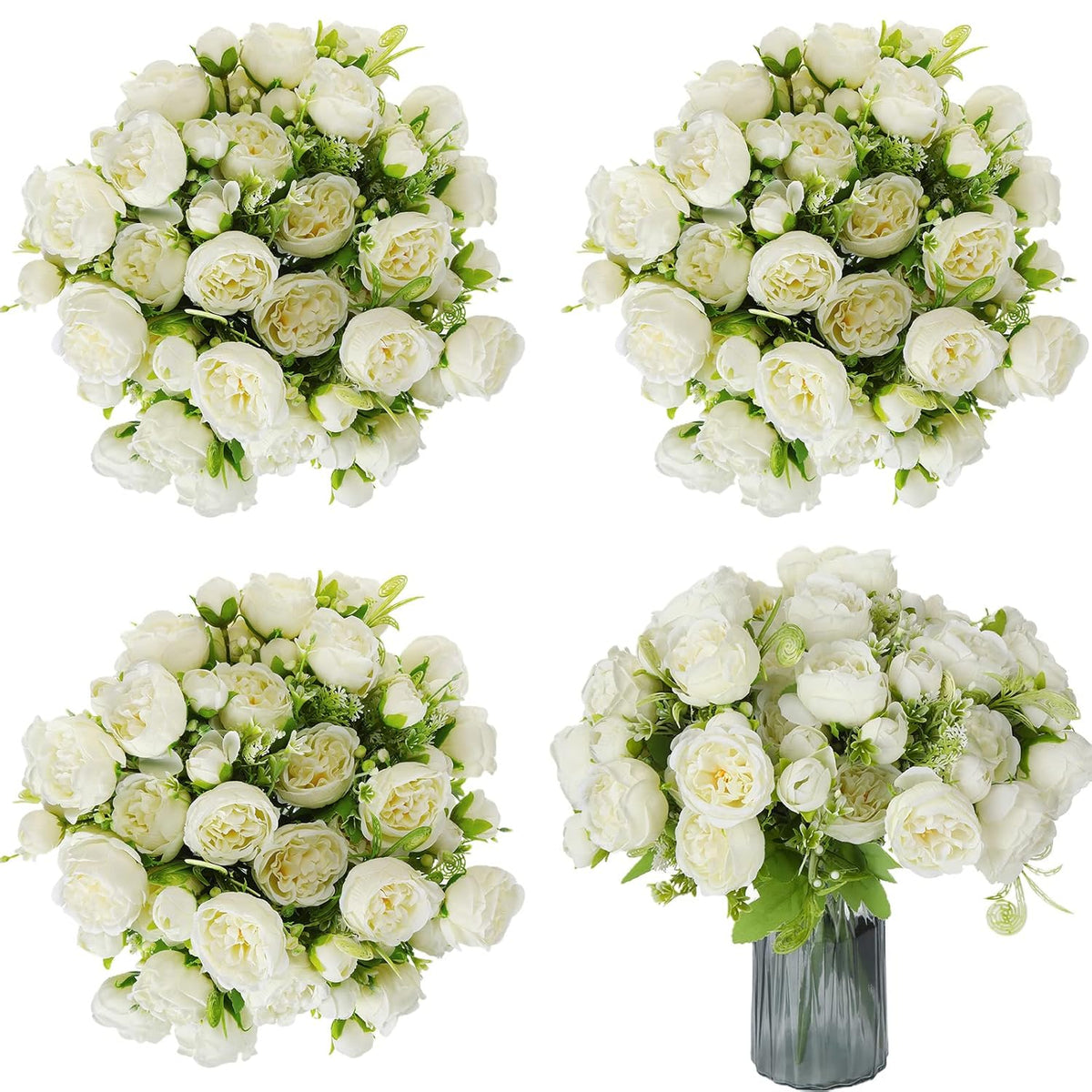 16 Bundles Peonies Artificial Flowers Bulk Wedding Silk Faux Flowers With Stems Faux Peony Wedding Bouquets For Bride Florals Arrangements Decor For Table Centerpiece Vase Decoration(White)