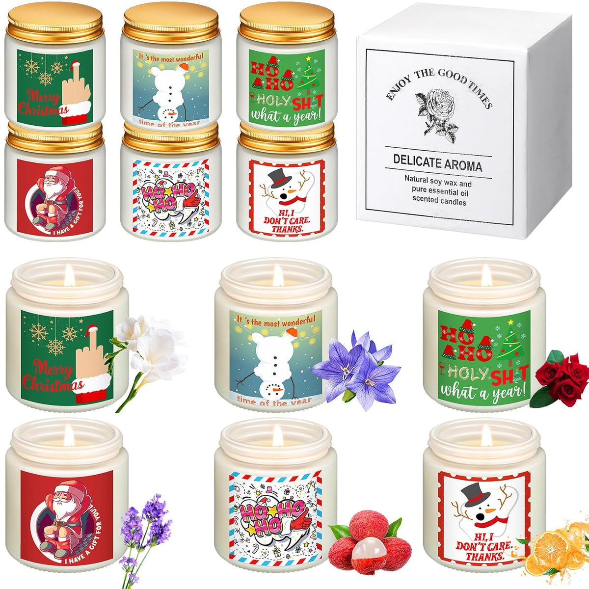 12 Pcs Funny Christmas Scented Candles Xmas Funny Gifts For Women Offensive Candles Holiday Creativity Christmas Decor 3.5 Oz Soy Wax Candle For New Year Give To Colleagues And Friends