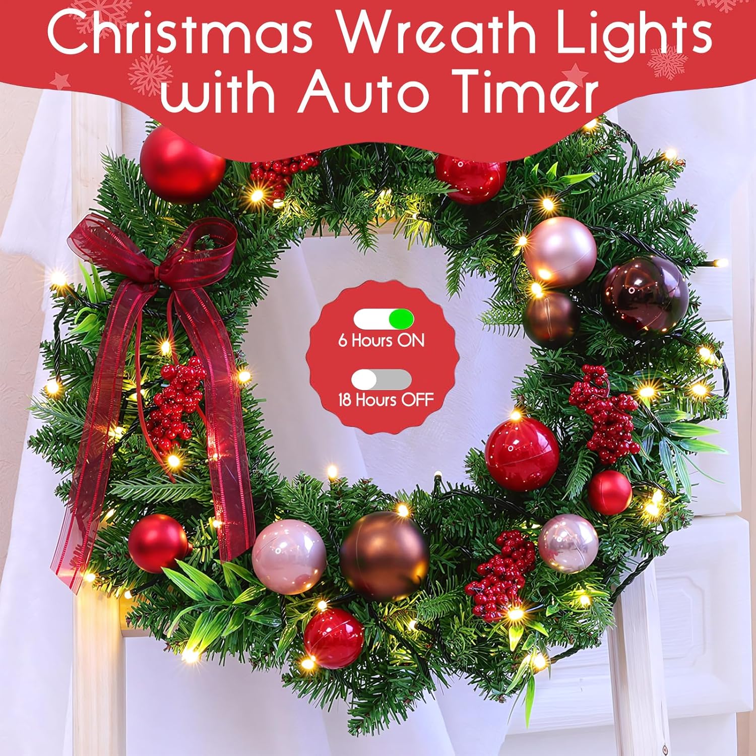 Battery Operated Christmas Lights - 50 Led Mini Lights With Auto Timer, 8 Modes, Warm White
