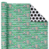 Reversible Soccer Wrapping Paper For Kids Boys - 17 Inch X 33 Ft - Goal & Trophies Design Sports Gift Wrap Paper For Teens Birthday Party Holiday Soccer Fans