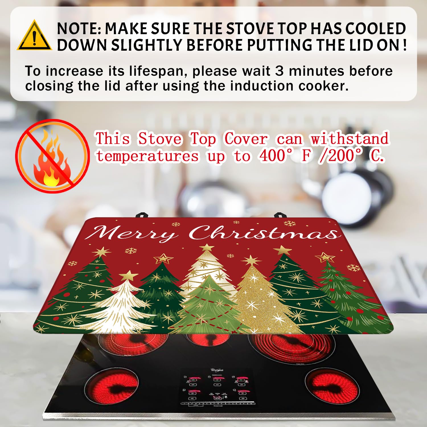 Christmas Trees Stove Cover, Merry Christmas Stove Top Cover For Gas Stove Xmas Red Winter Kitchen Decor Glass Stove Top Pad Heat Resistant Electric Stove Protector Washable Cooktop Oven Mat