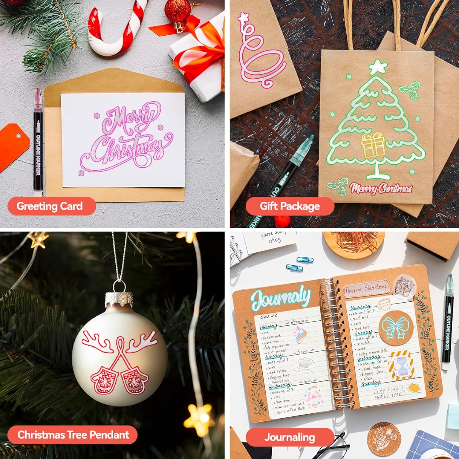 Outline Markers Pens 36 Colors, Shimmer Double Line Outline Markers Glitter Markers Set For Christmas Greeting Card Making,Drawing And Art Supply