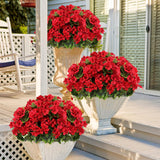 3Pcs Artificial Geranium Flowers For Outdoors 18" Silk Red Flowers Faux Geraniums Spring Decor Uv Resistant Fake Flowers Garden Plants For Home Garden Porch Planter Wedding Table Decor