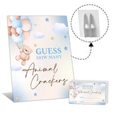 We Can Bearly Wait Baby Shower Games, 8X10 Inches Guess How Many Animal Crackers Sign With 50 Guessing Cards, Bear Balloon Baby Shower Party Decorations Supplies Favors - G01