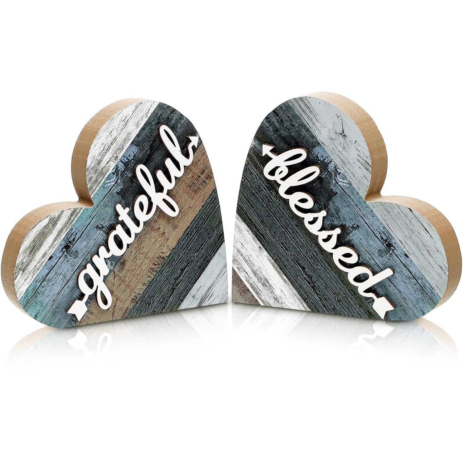 2 Pcs Rustic Table Decorations For Living Room Home Decor Farmhouse Valentines Day Centerpiece Small Love Wooden Heart Decor For Dining Room Shelf Valentines Gift Decoration(Grateful Style)