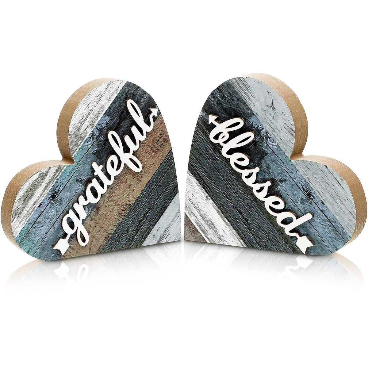 2 Pcs Rustic Table Decorations For Living Room Home Decor Farmhouse Valentines Day Centerpiece Small Love Wooden Heart Decor For Dining Room Shelf Valentines Gift Decoration(Grateful Style)