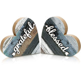 2 Pcs Rustic Table Decorations For Living Room Home Decor Farmhouse Valentines Day Centerpiece Small Love Wooden Heart Decor For Dining Room Shelf Valentines Gift Decoration(Grateful Style)